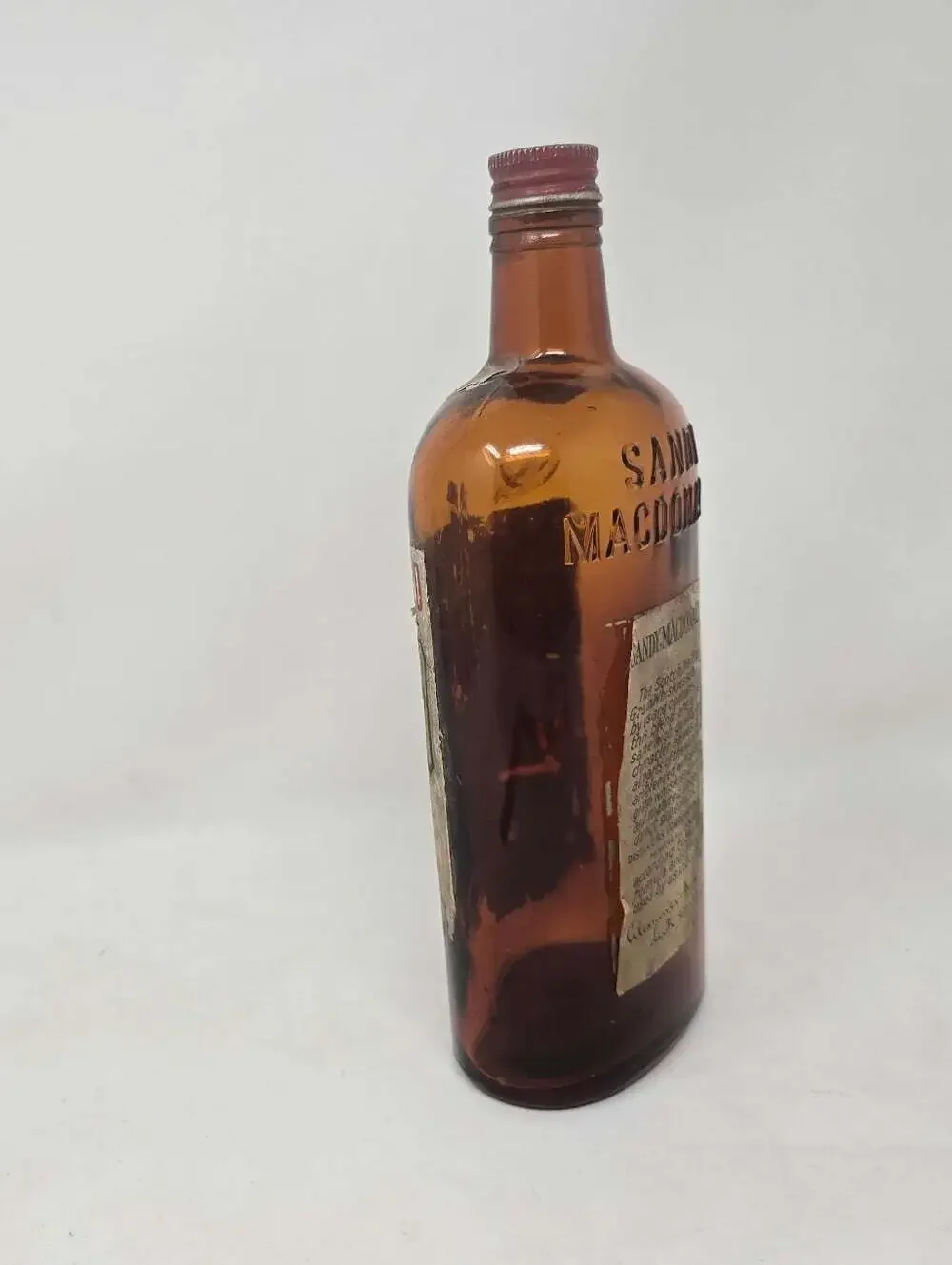 Vintage Sandy Macdonald Special Old Scotch Whiskey Liquor Bottle Amber 50s 60s